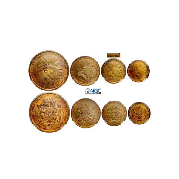 A set of Gabon Republic Copper coins from 1960