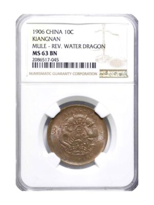 China 1906 Kiangnan 10 CASH Mule NGC MS63BN. Y-A140.2 Rare condition