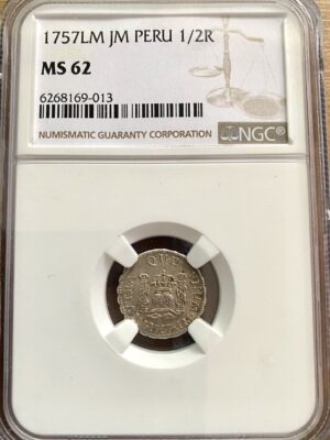 Peru 1757 LM JM 1/2 Real NGC MS62