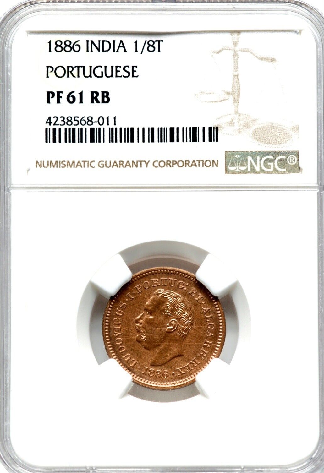 Portuguese India 1886 1/8 Tanga NGC PF61 RB