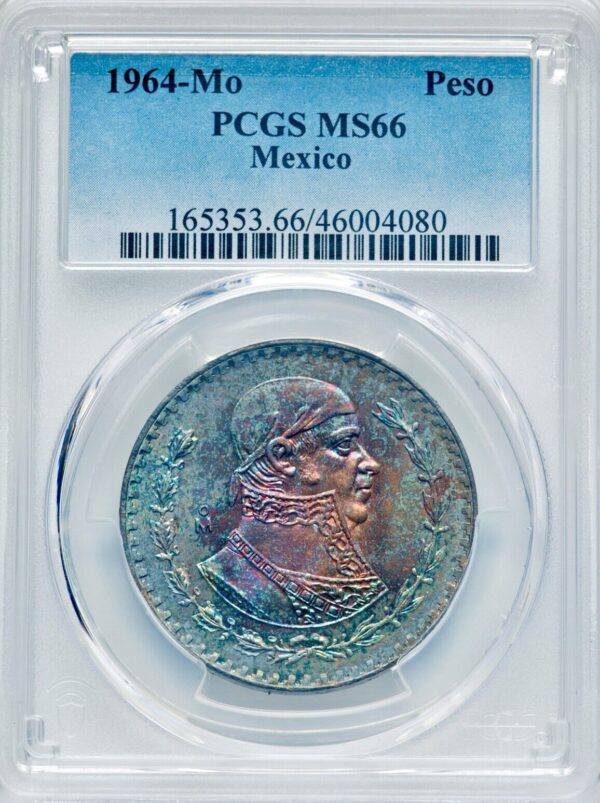 1966-Mo Mexico Silver Peso PCGS MS66 Monster Intense Pretty Toning