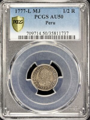 Peru 1777-L MJ 1/2 Real PCGS AU50 RARE