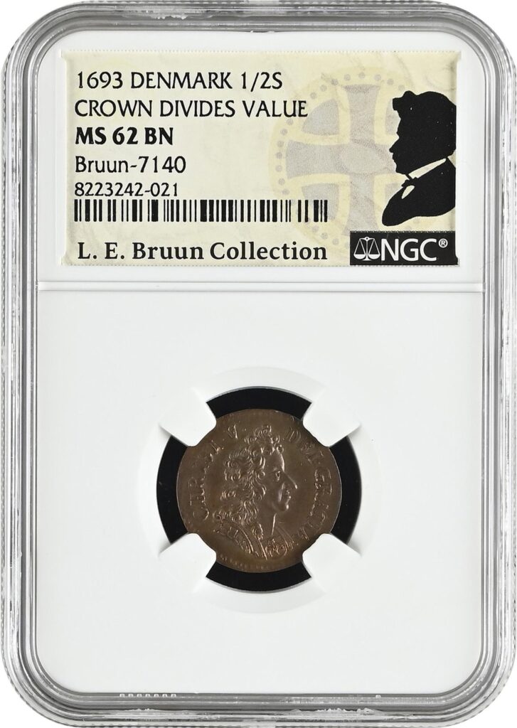 Denmark 1693 1/2 Skilling, Copenhagen Mint, Christian V