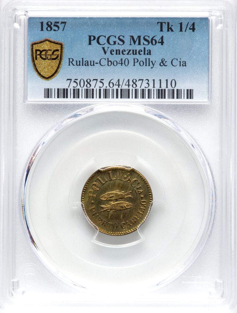 Venezuela Puerto Cabello, Polly & Cia Brass 1/4 Real Token