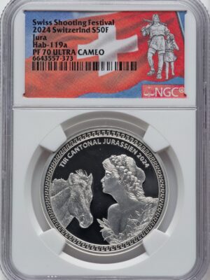 Switzerland 2024 S50 Francs NGC PR70 UCAM Swiss Jura Shooting Festival Hab-119a