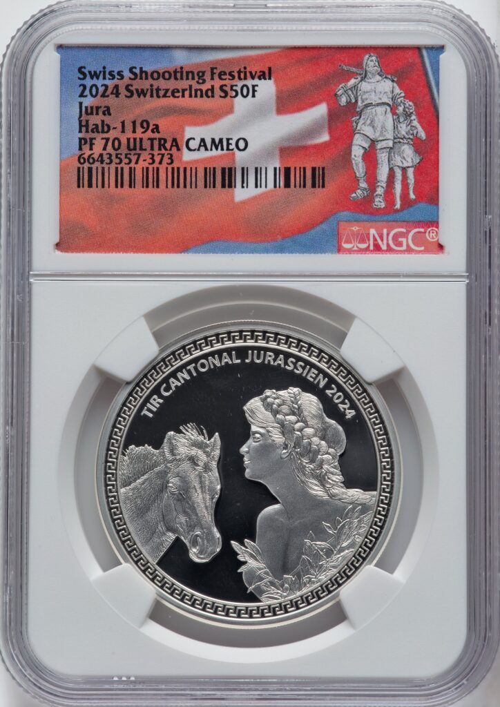 Switzerland 2024 S50 Francs NGC PR70 UCAM Swiss Jura Shooting Festival Hab-119a