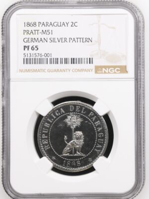 Paraguay: Republic German Silver Proof Pattern 2 Centimos 1868