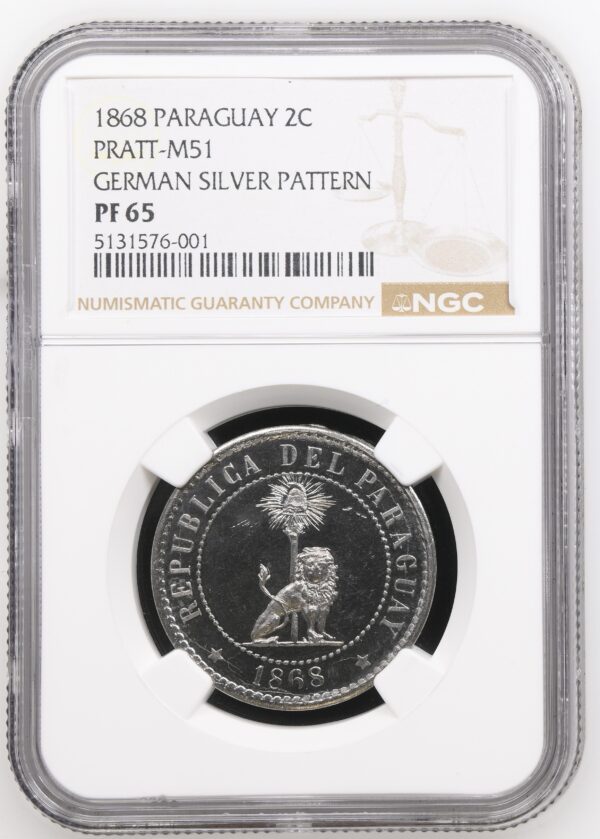 Paraguay: Republic German Silver Proof Pattern 2 Centimos 1868