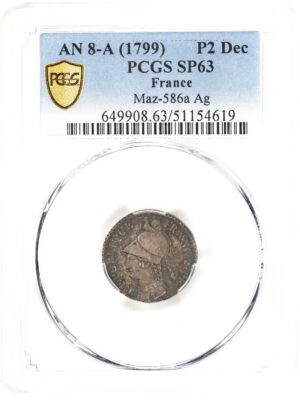 France Silver 2 Decimes Essai AN 8-A, 1799/1800