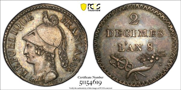 France Silver 2 Decimes Essai-5 France Consulate Silver 2 Decimes Essai (Pattern) Year 8-A (1799/1800)