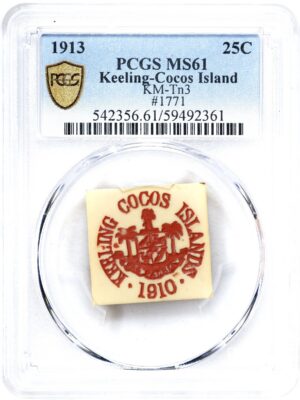 Keeling Cocos Island 1913 Square 25 Cents Plastic Ivorine Token