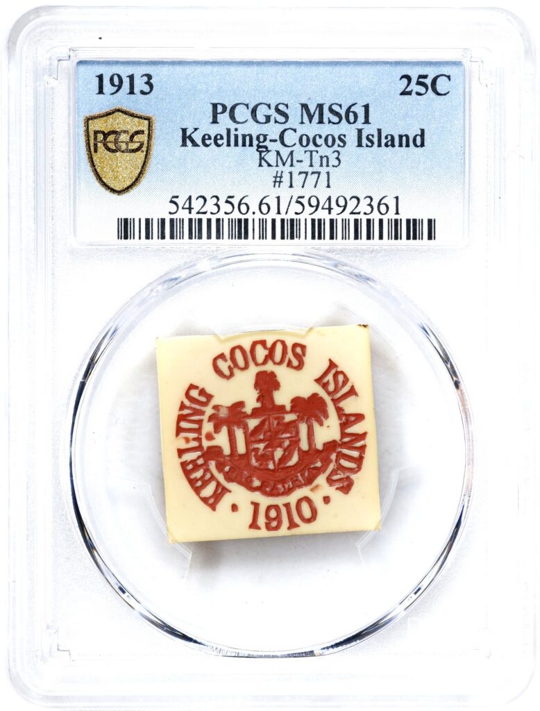 Keeling Cocos Island 1913 Square 25 Cents Plastic Ivorine Token